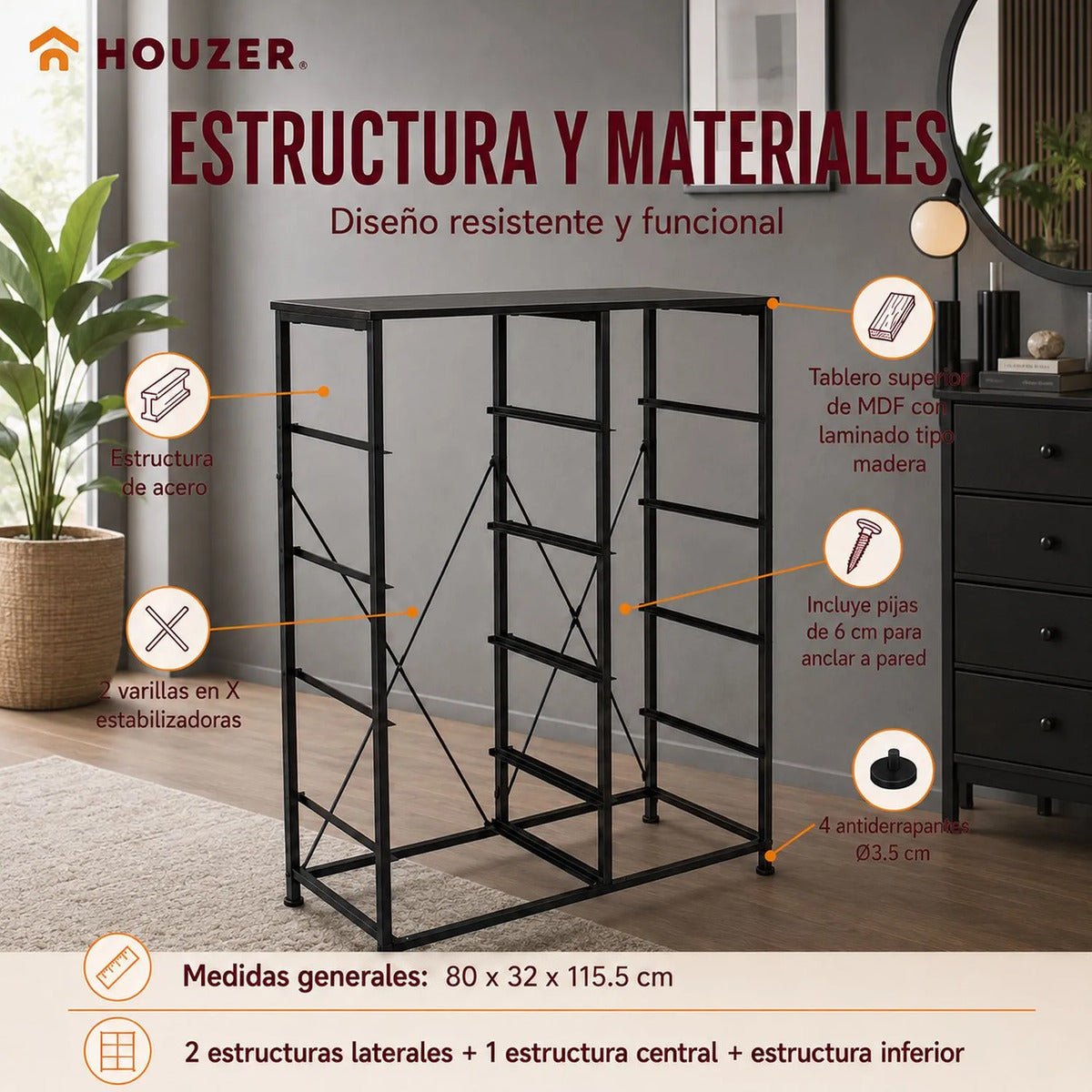 Comoda 10 Cajones Estructura Acero Cajonera Organizadora Negro