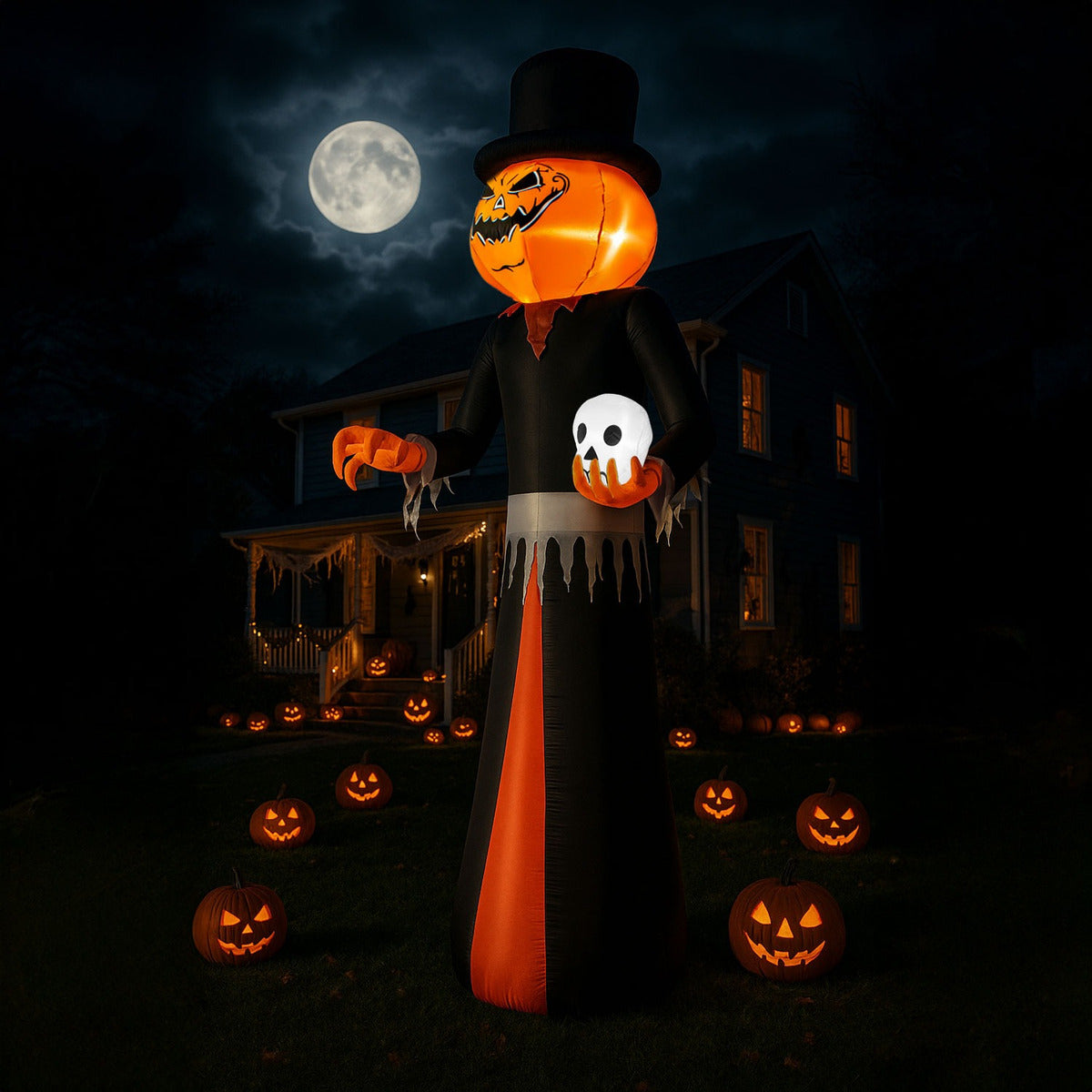 Inflable Halloween Gigante Hombre Calabaza 3.50m Luces Led