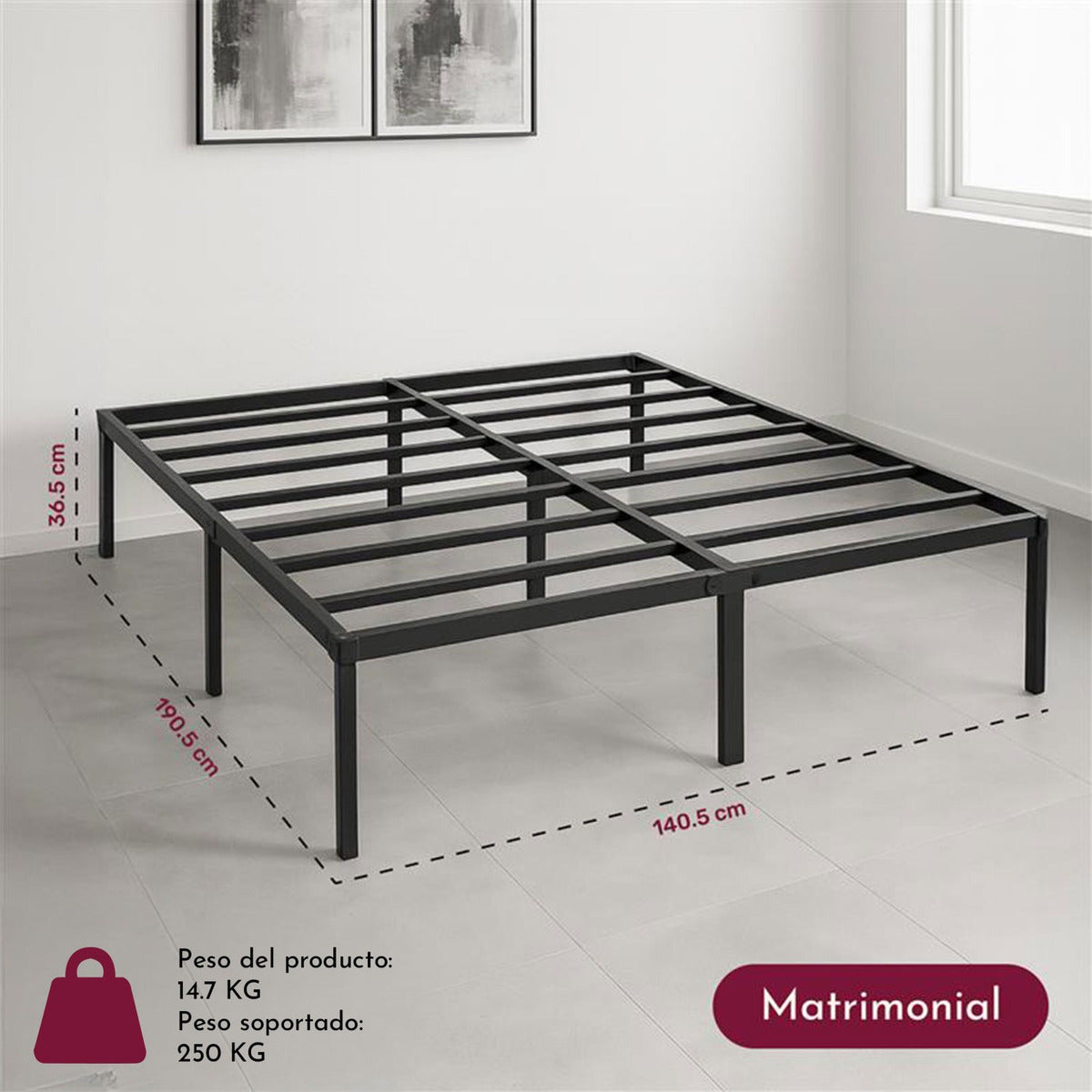 Base Cama Matrimonial Box Plegable Metal Acero Soporta 250kg