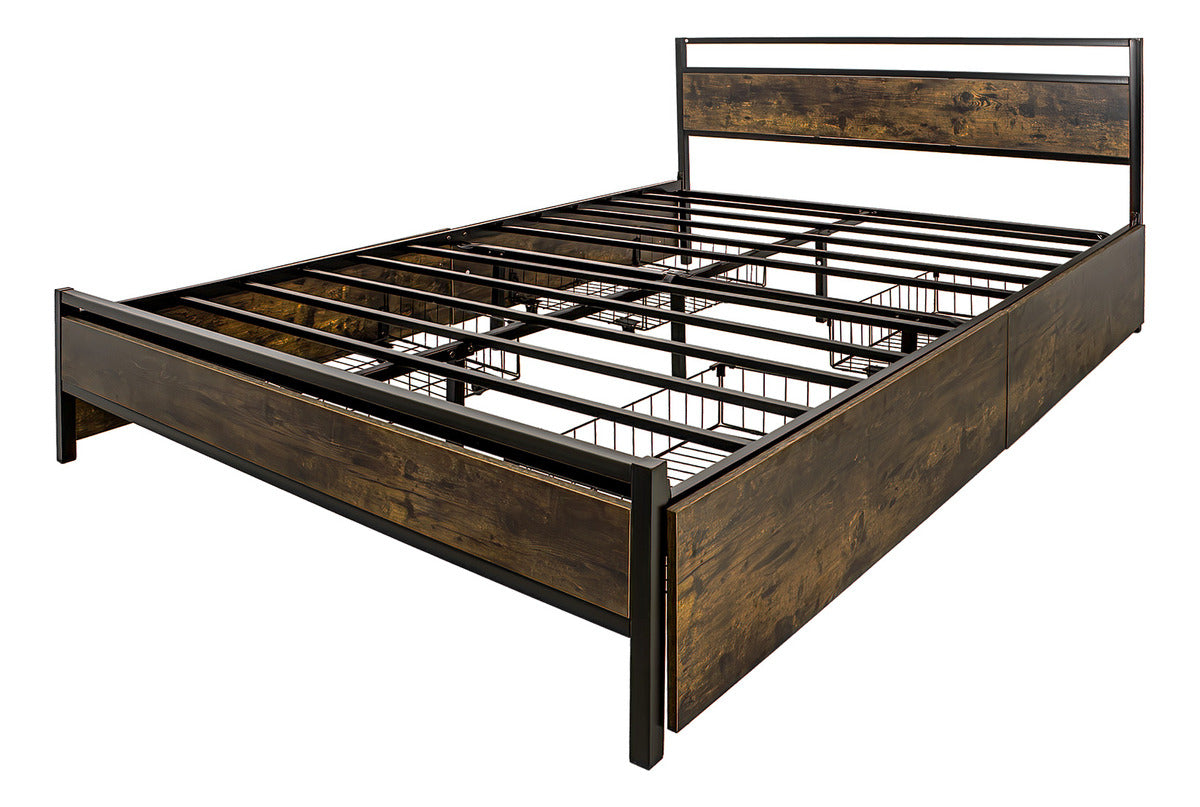 Base Cama Queen Recamara + Comoda 5 Cajones Country Moderno