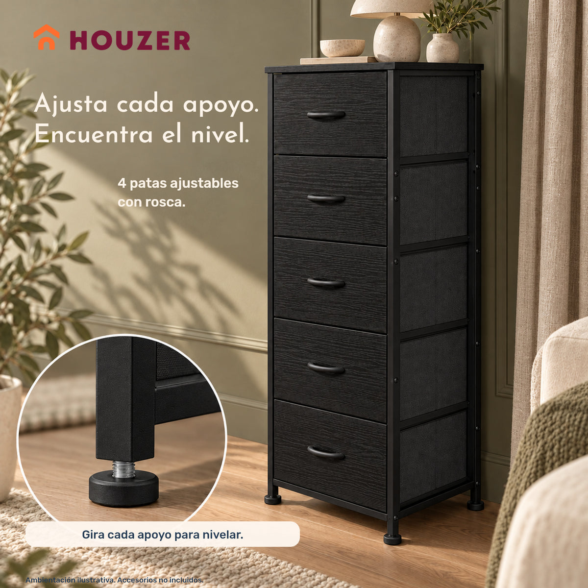 Comoda Cajonera Vertical 5 Cajones Acero Repisa Organizador Volcano