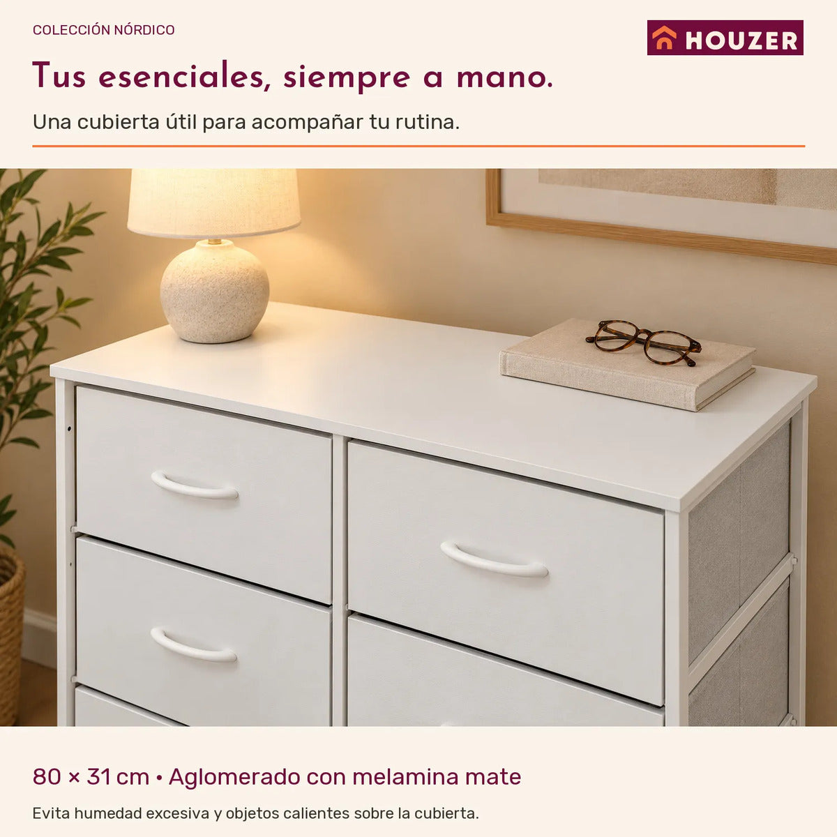 Comoda Cajonera Organizador Vertical 8 Cajones Acero Repisa Blanco
