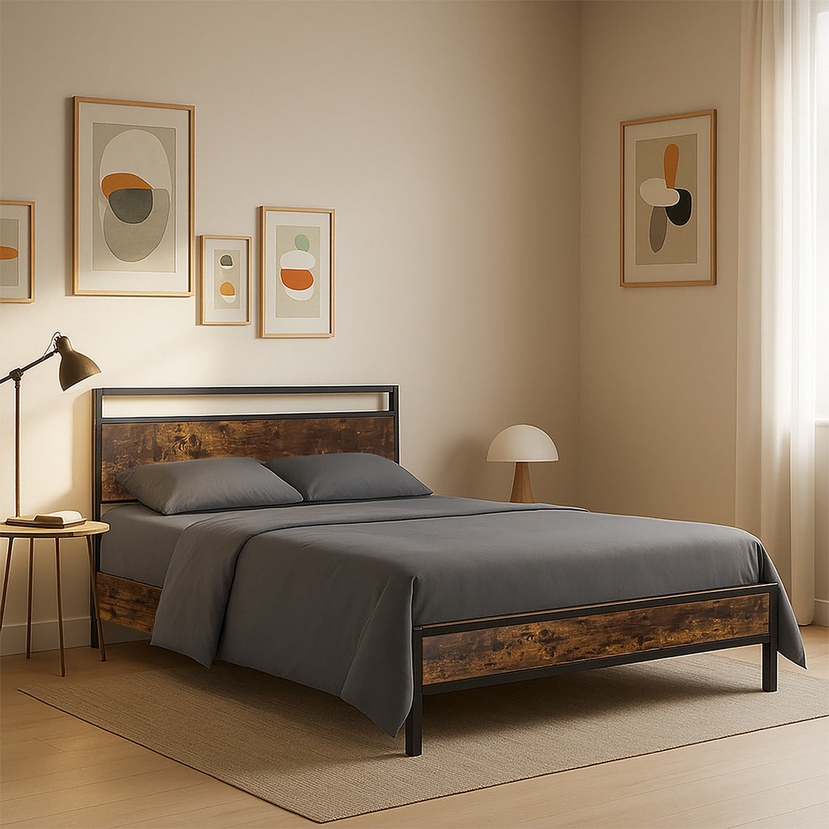Base Cama Queen Country Tipo Madera Cajones Metal Acero