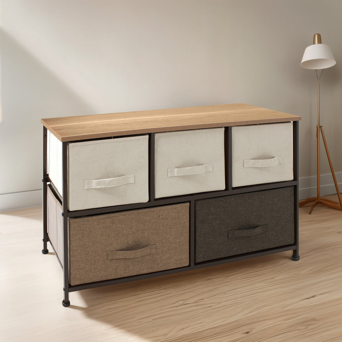 Mueble Buro Organizador Comoda Tela Metal 5 Cajoneras cafe