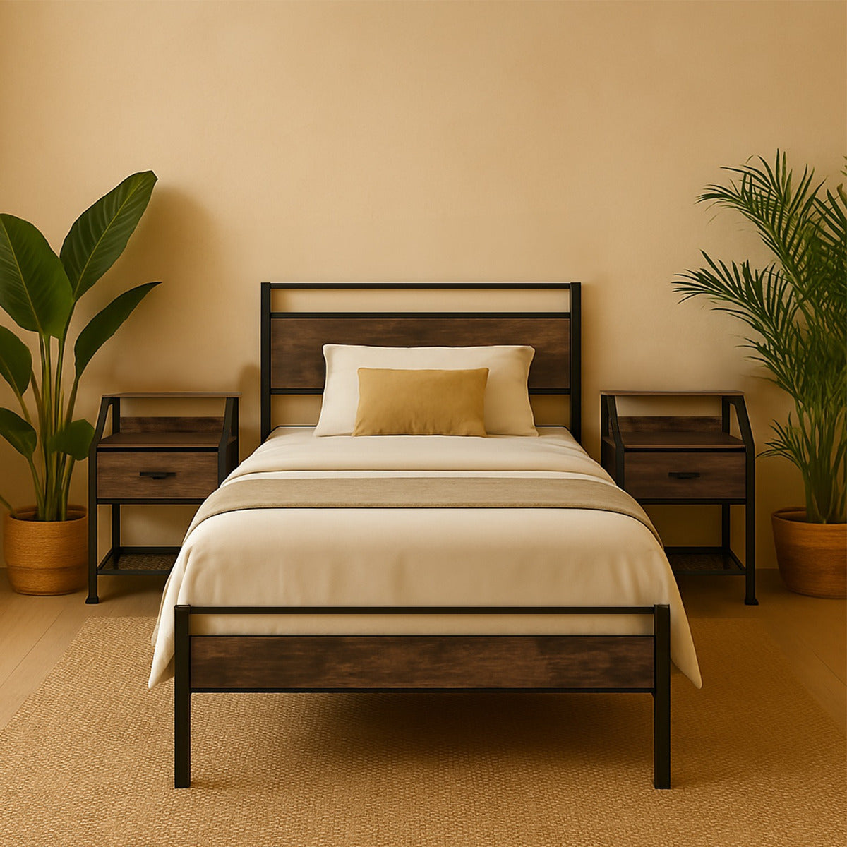 Cama Base Individual Recamara 2 Buros Country Moderna Madera