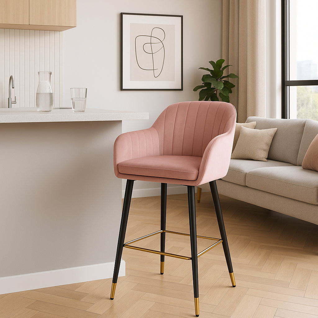 Sillas Altas Tapizadas Banco Terciopelo Velvet Rosa Set 2