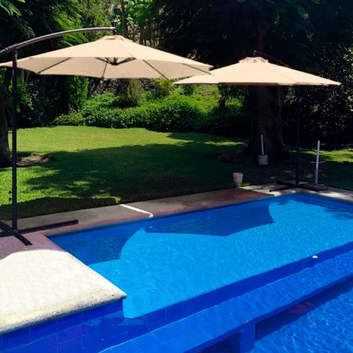 Sombrilla Grande Exterior Playa Jardin 3m + Base Contrapeso Color Beige Lisa