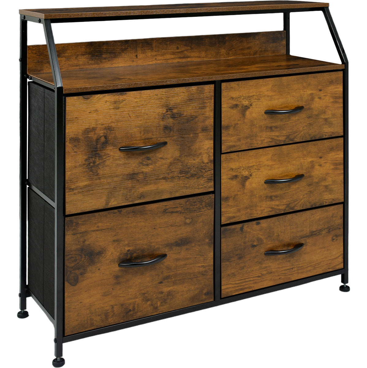Base Cama Queen Recamara + Comoda 5 Cajones Country Moderno