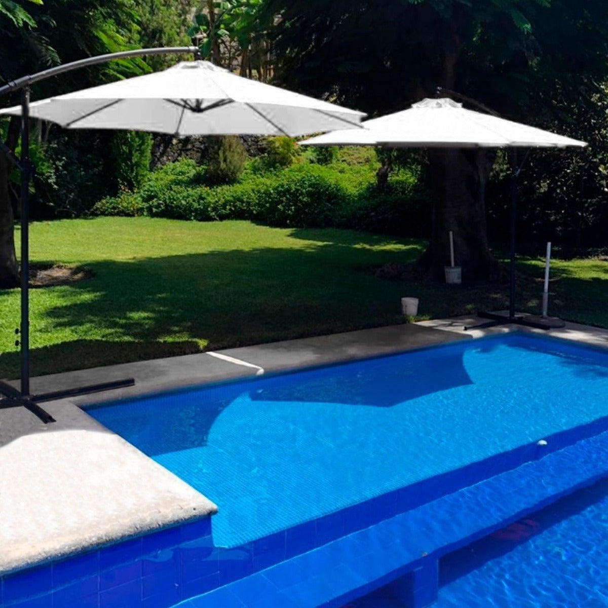 Sombrilla Grande Exterior Playa Jardin 3m + Base Contrapeso Blanco
