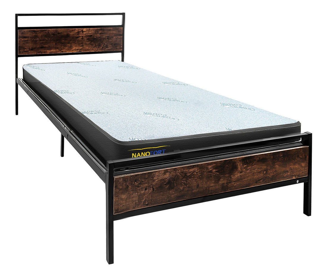 Recamara Matrimonial Colchon Memory Foam Cama Acero Moderna Color Café Country