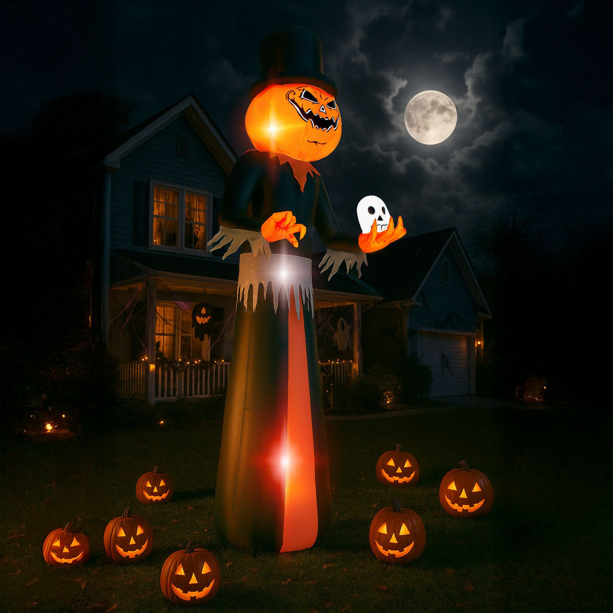 Inflable Halloween Gigante Hombre Calabaza 3.50m Luces Led