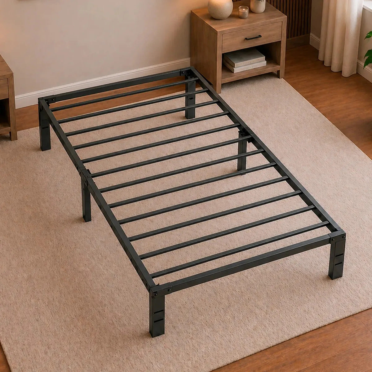 Base Cama Individual Plegable Acero Resistente 150kg Hogar Negro