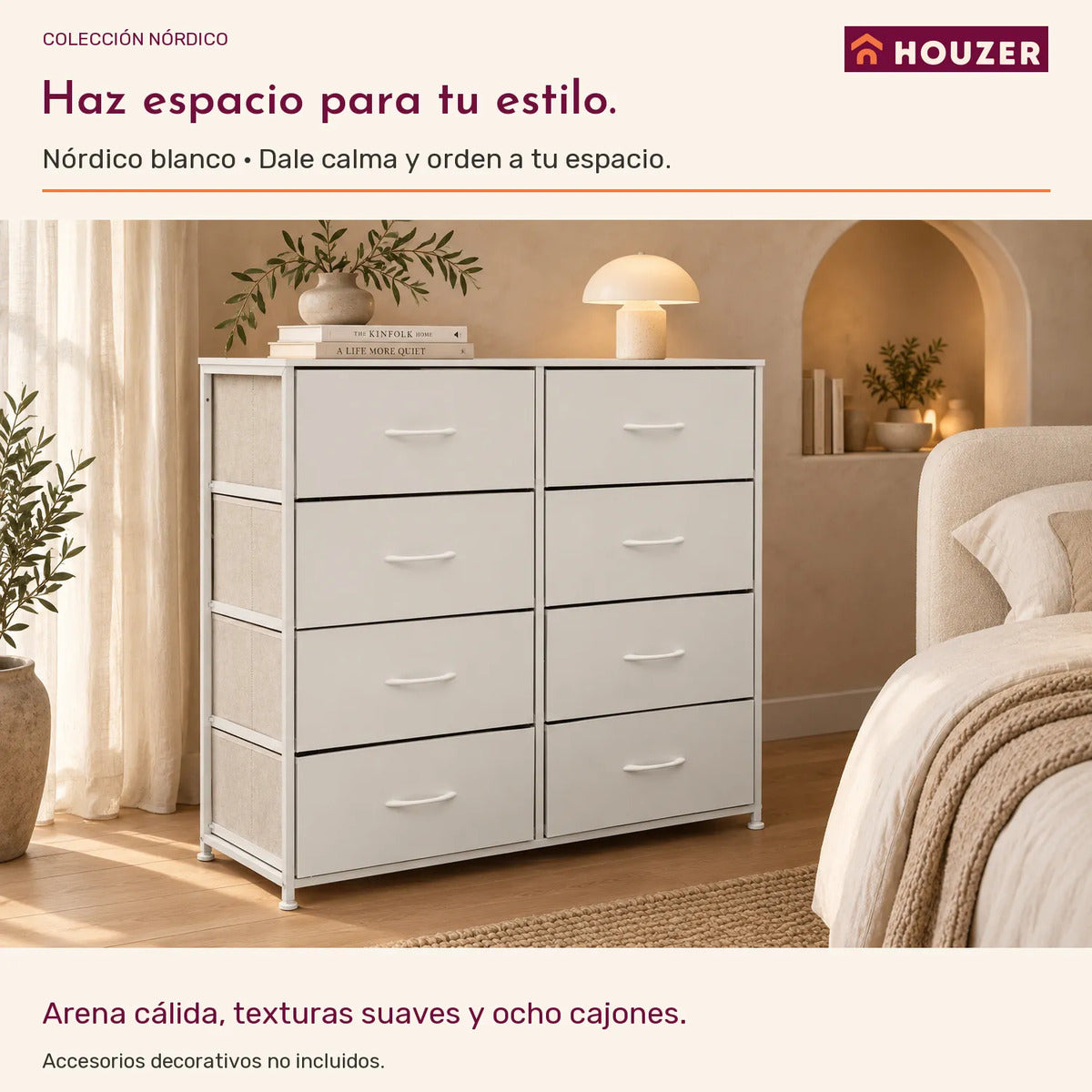 Comoda Cajonera Organizador Vertical 8 Cajones Acero Repisa Blanco