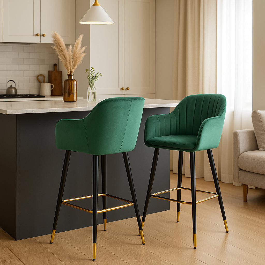 Sillas Altas Tapizadas Banco Terciopelo Velvet Verde Set 4