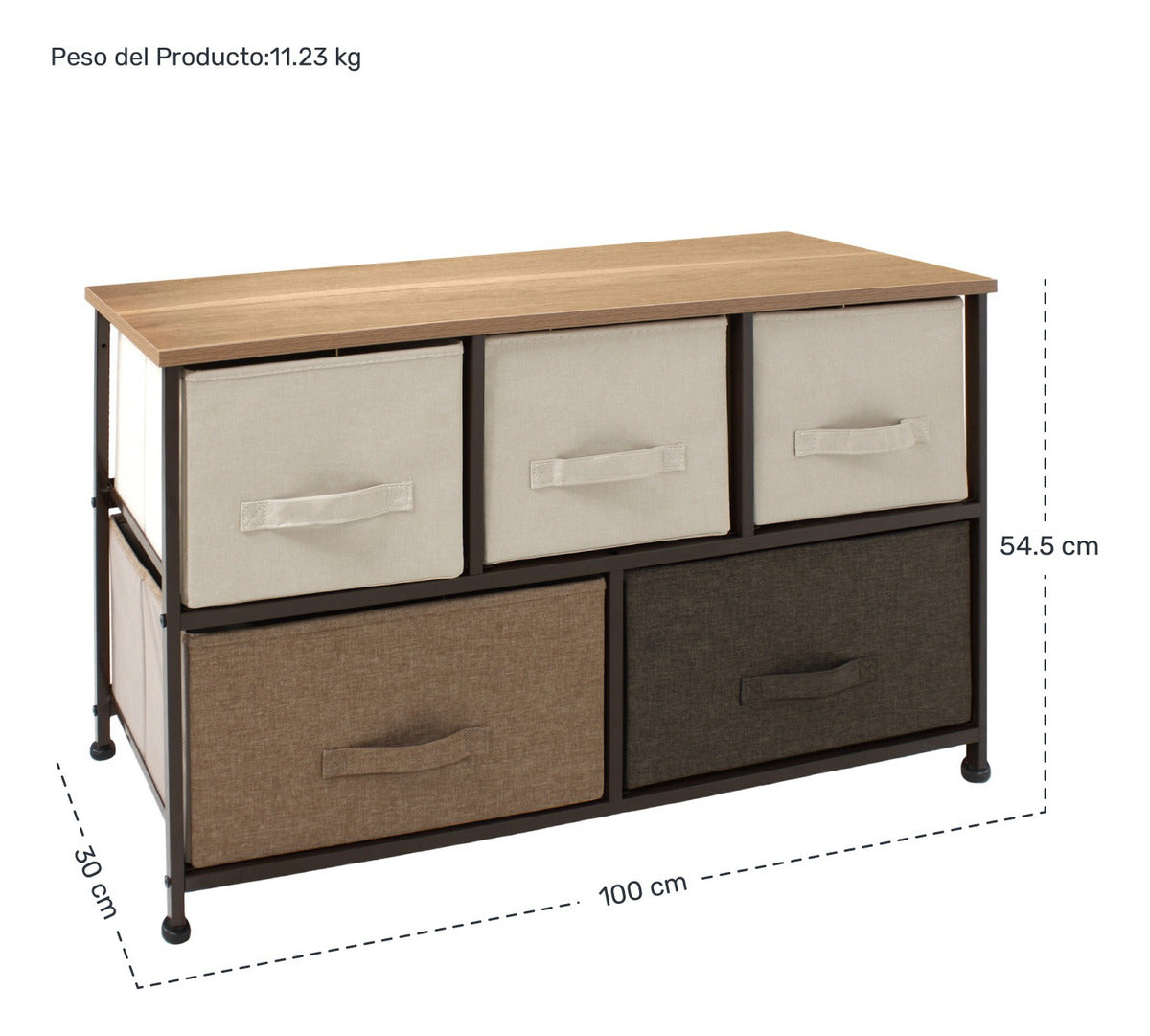 Mueble Buro Organizador Comoda Tela Metal 5 Cajoneras cafe