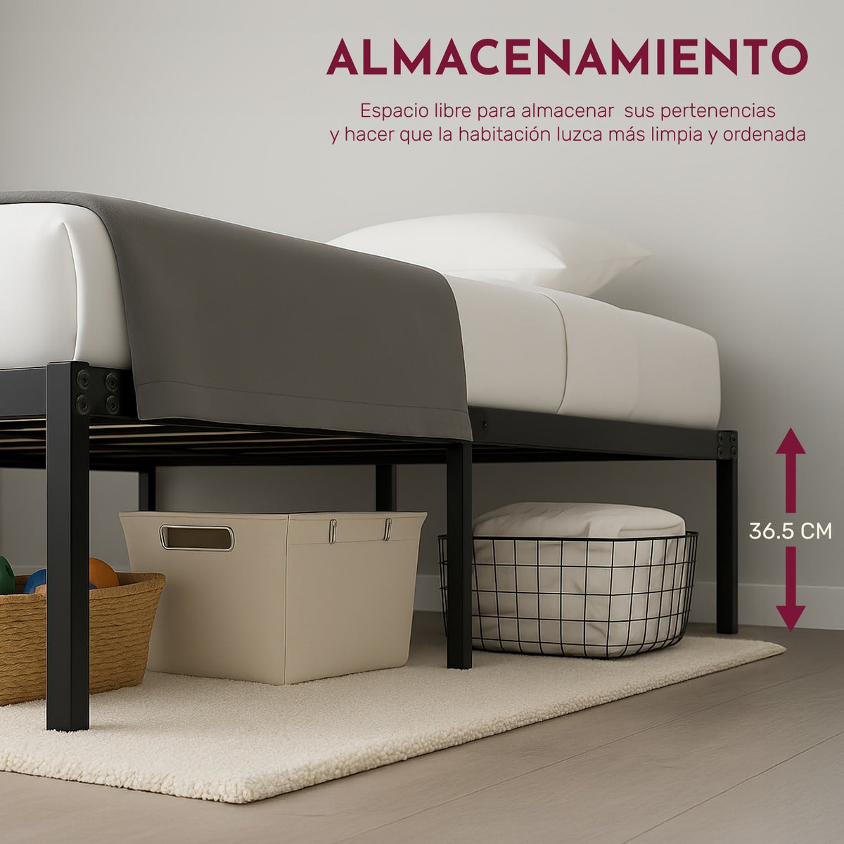 Base Cama Matrimonial Box Plegable Metal Acero Soporta 250kg
