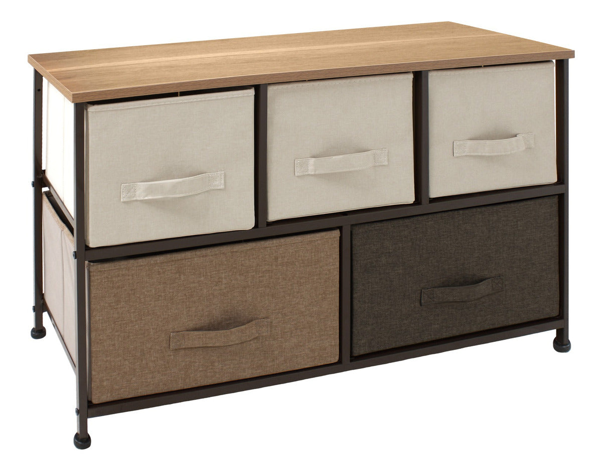 Mueble Buro Organizador Comoda Tela Metal 5 Cajoneras cafe