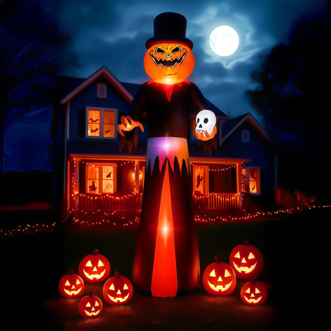 Inflable Halloween Gigante Hombre Calabaza 3.50m Luces Led