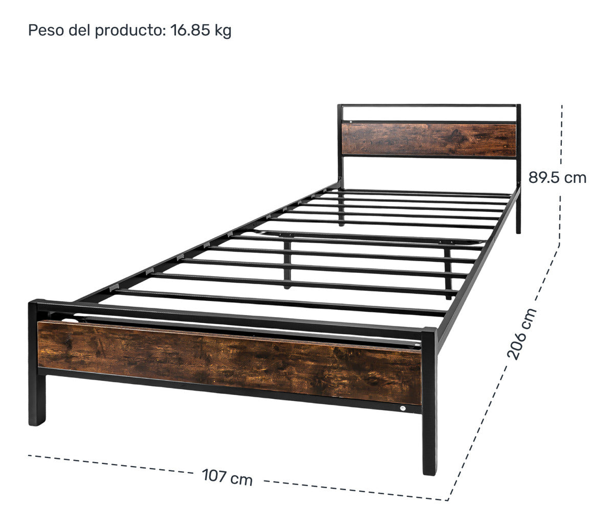 Cama Base Individual Recamara 2 Buros Country Moderna Madera