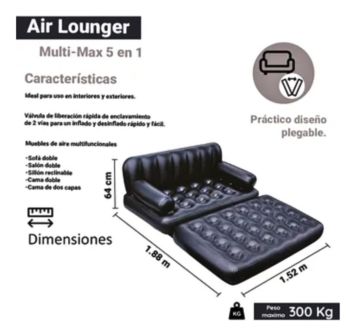 Sillon Inflable Sofá Cama Bestway 2 Personas 188x152x64 Cm