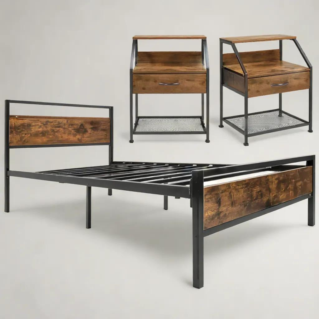 Cama Base Individual Recamara 2 Buros Country Moderna Madera