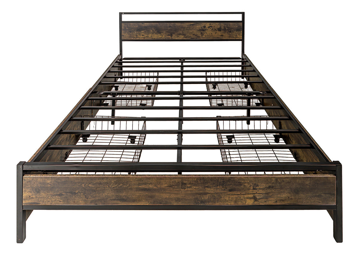 Base Cama Queen Recamara + Comoda 5 Cajones Country Moderno