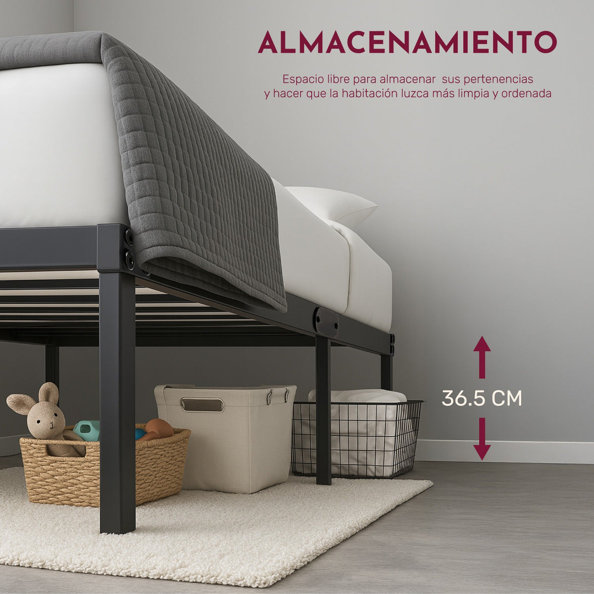 Base Cama Individual Box Plegable Metal Acero Soporta 150kg