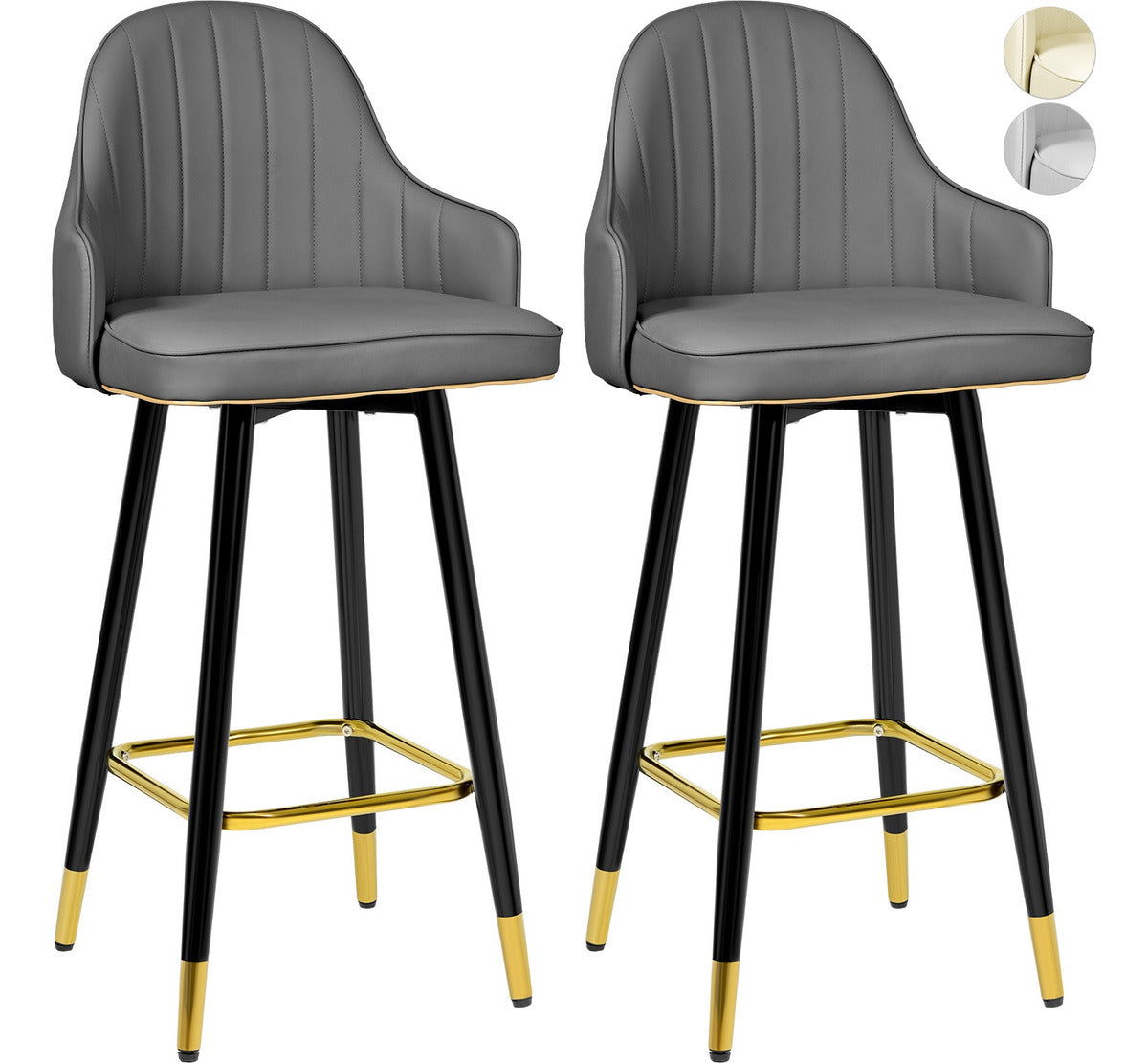 Set 2 Banco Barra Alta Silla Tapizada Cocina Bar Desayunador Gris Oscuro