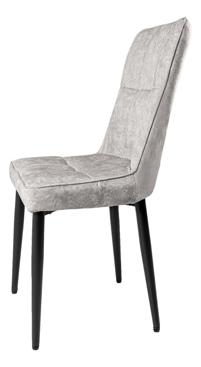 Set 4 Sillas Comedor Altas Vinipiel Modernas Tapizadas Estructura de la silla Negro Asiento Gris