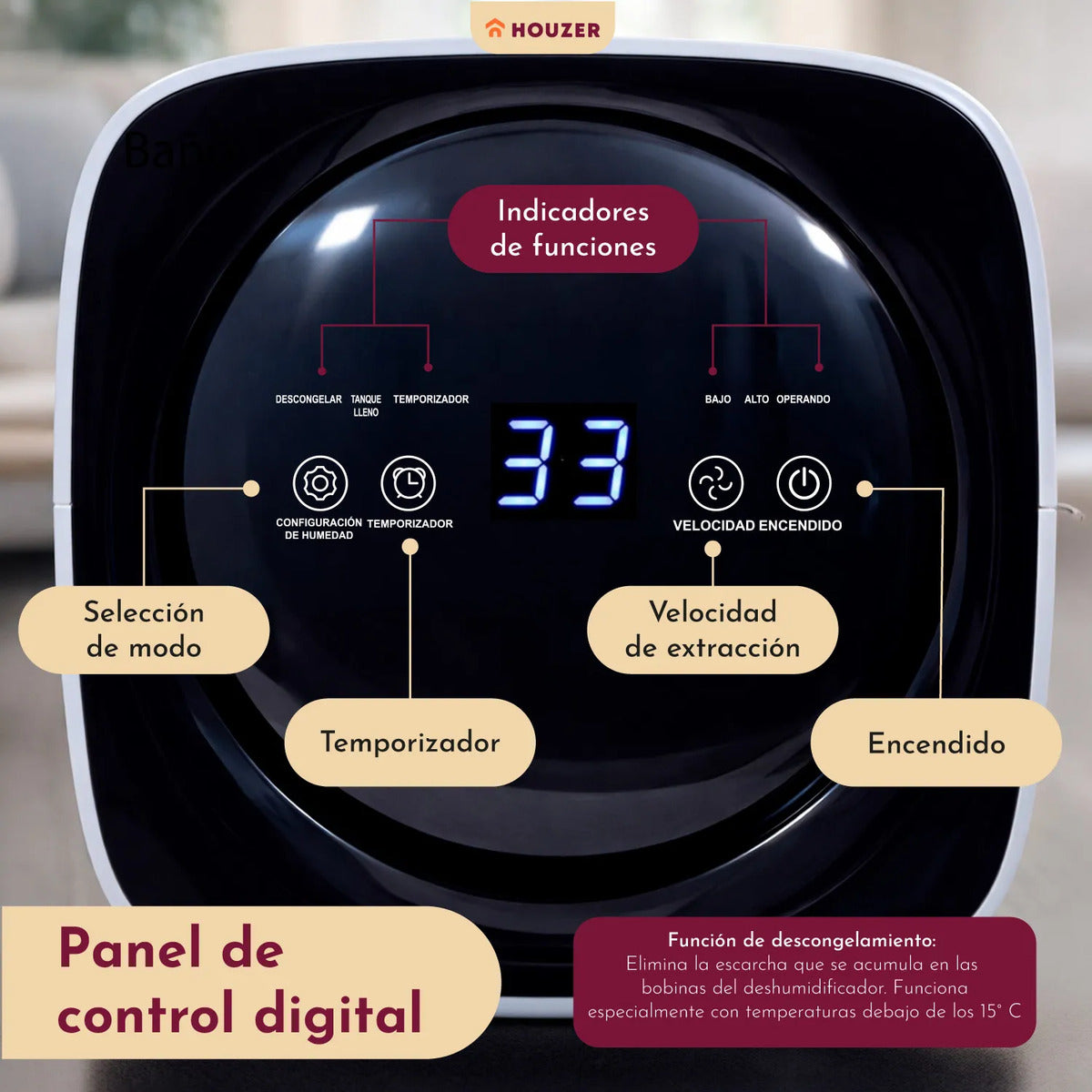 Deshumidificador 12l/dia Temporizador Automatico Inteligente Gris Oscuro