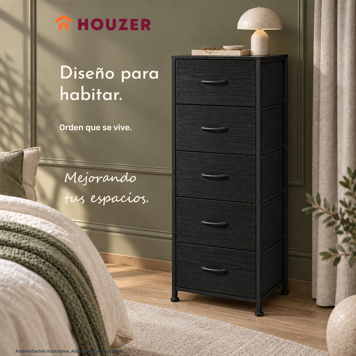Comoda Cajonera Vertical 5 Cajones Acero Repisa Organizador Volcano