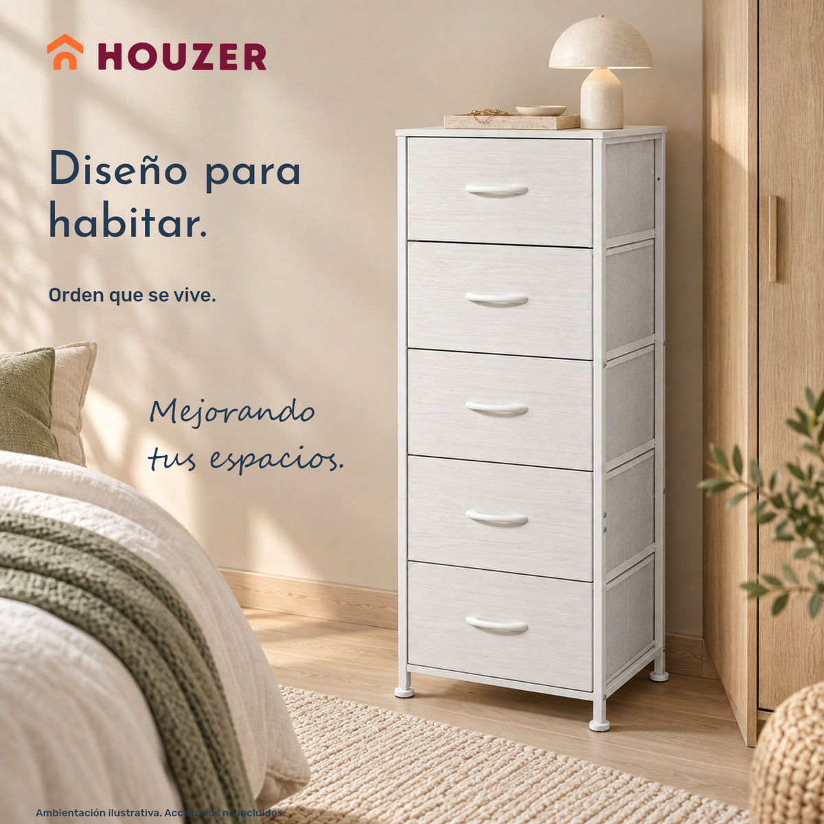 Comoda Cajonera Vertical 5 Cajones Acero Repisa Organizador Nórdico