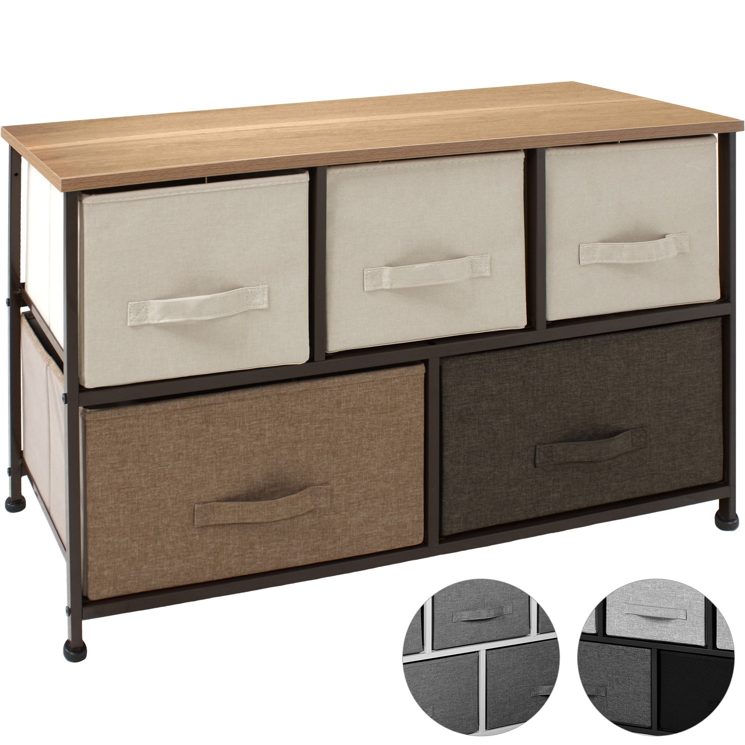 Mueble Buro Organizador Comoda Tela Metal 5 Cajoneras cafe