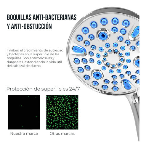 Regadera Antimicrobiana Con Manguera Ultra Flexible 9 Modos Acabado Cepillado