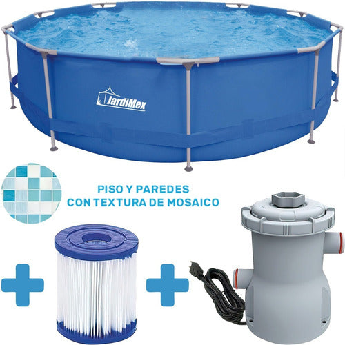 Alberca Redonda Mosaico 304cm Diametro 76cm Altura + Bomba
