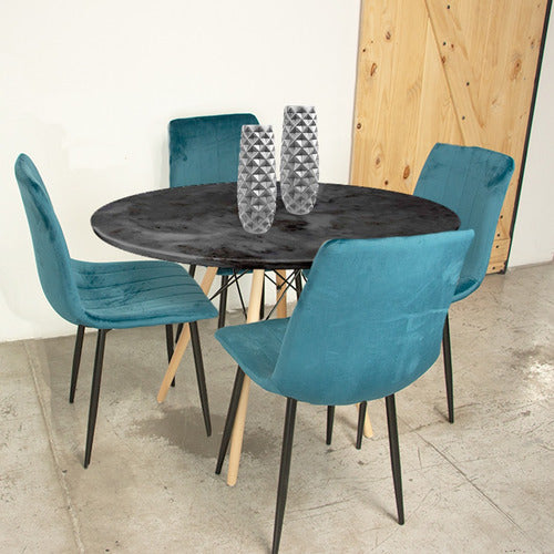 Silla Comedor Eames Tapizada Azul Vintage Hogar Moderna