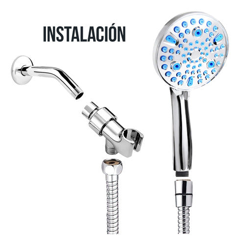 Regadera Antimicrobiana Con Manguera Ultra Flexible 9 Modos Acabado Cepillado