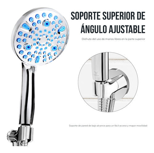 Regadera Antimicrobiana Con Manguera Ultra Flexible 9 Modos Acabado Cepillado