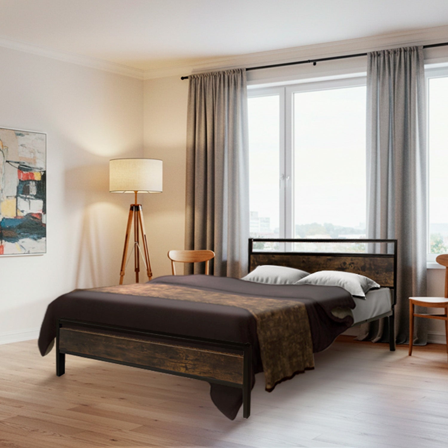 Base Cama Queen Country Tipo Madera Moderna Metal Acero