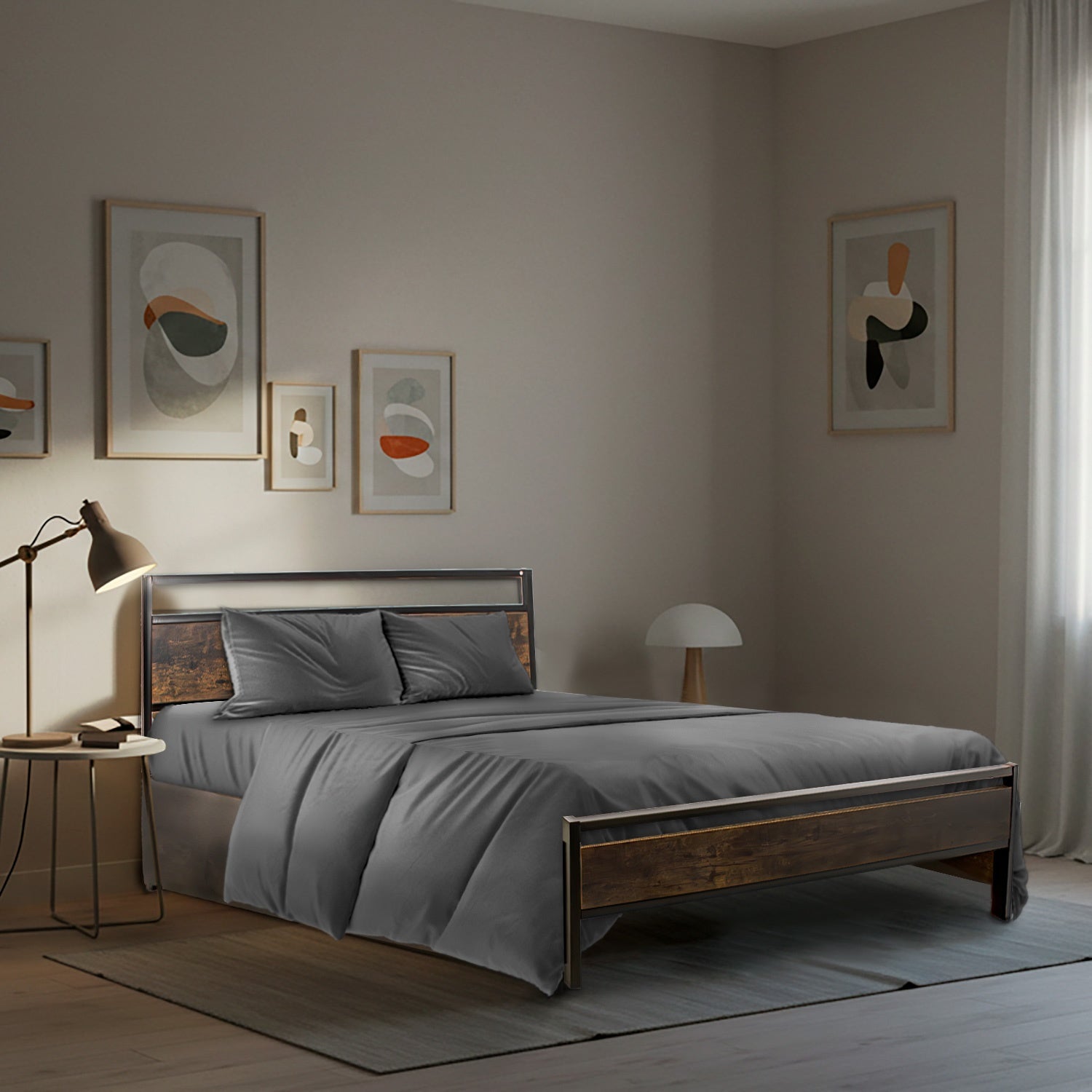 Base Cama Queen Country Tipo Madera Cajones Metal Acero