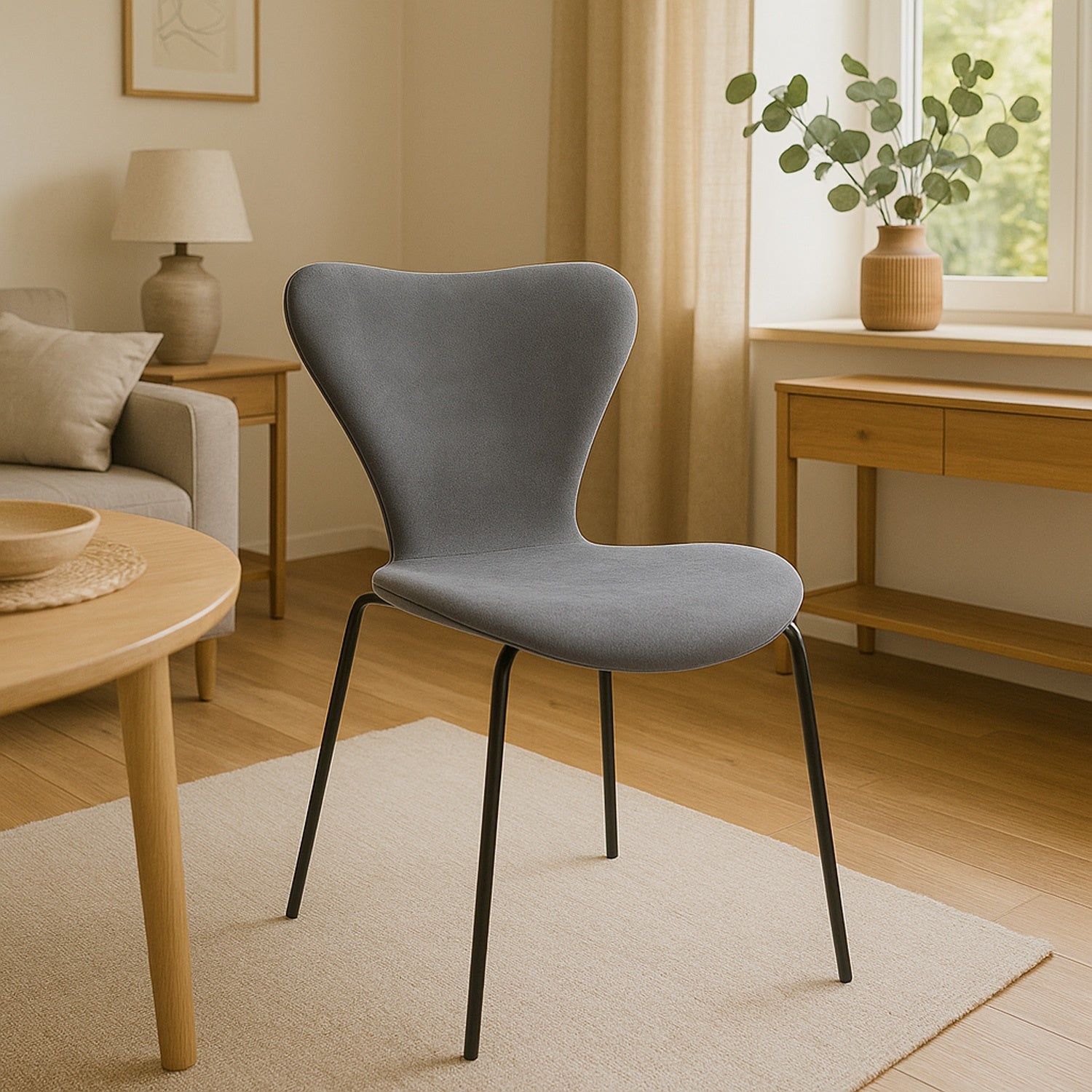 Silla Tapizada Terciopelo Comedor Minimalista Gris Oscuro