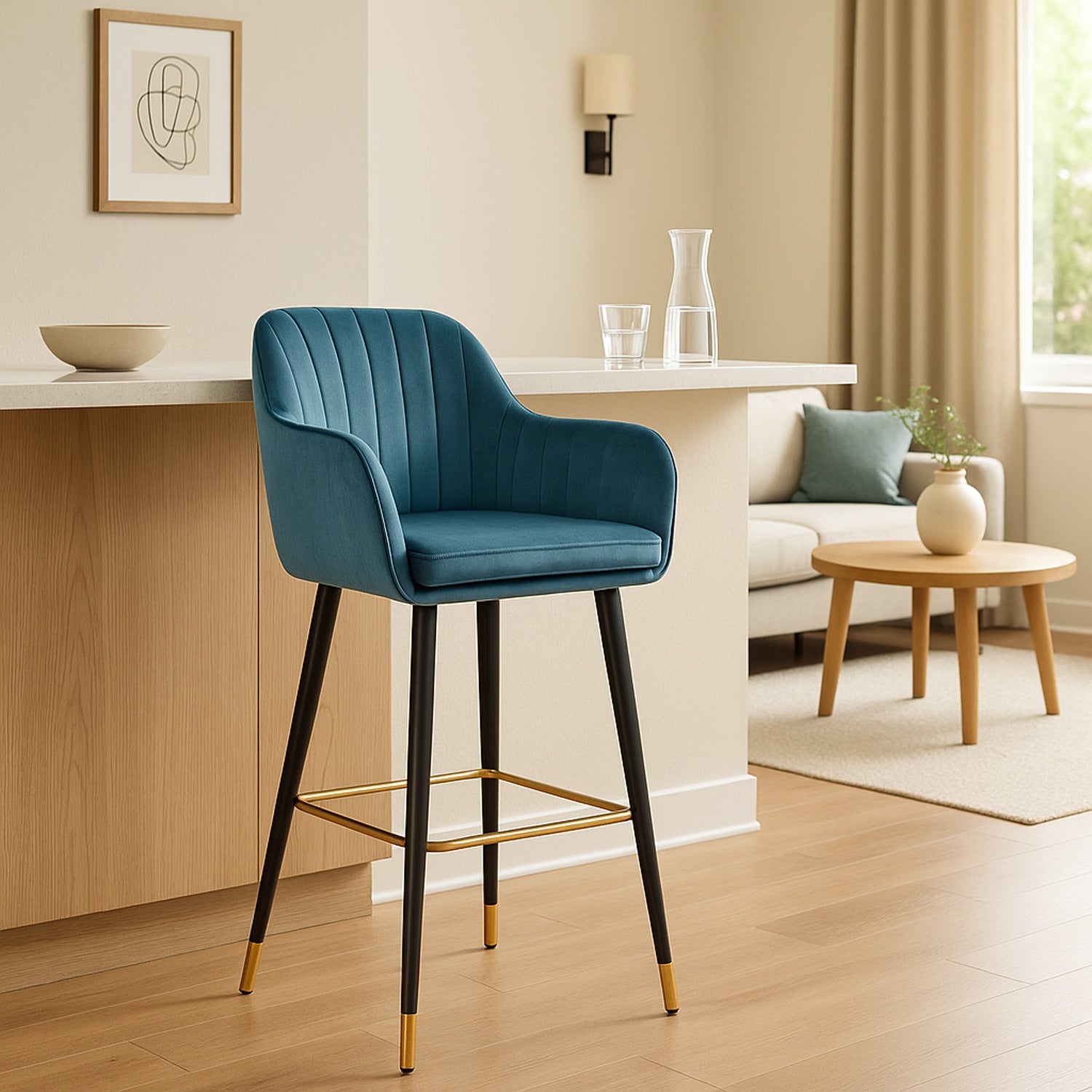 Silla Alta Tapizada Sillon Eames Azul Terciopelo