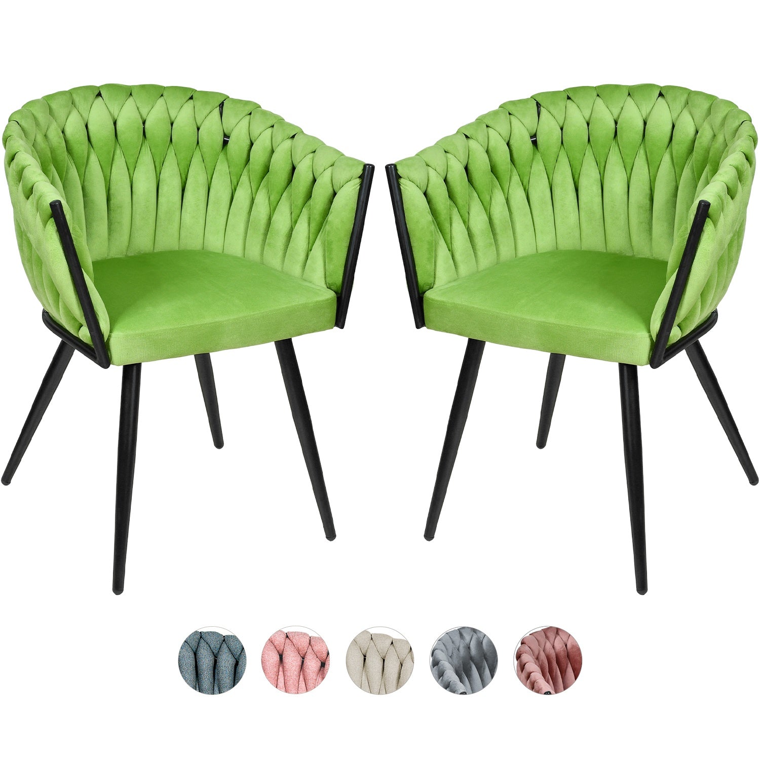 Silla Comedor-Tejida Terciopelo Modernas Elegante Estructura De La Silla Negro Asiento Verde