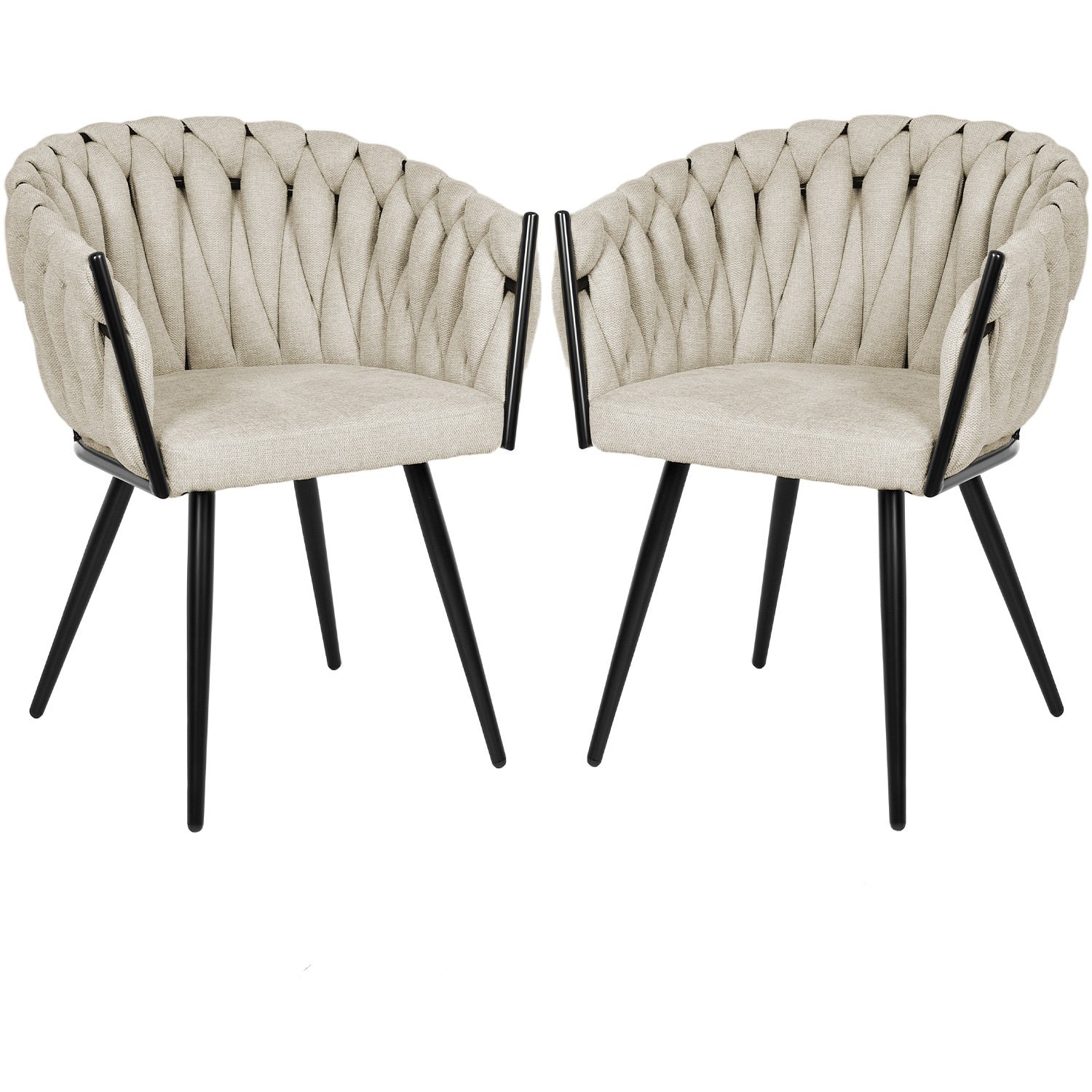 Silla Comedor Patron Tejido Elegante Moderno Estructura De La Silla Negro Asiento Beige