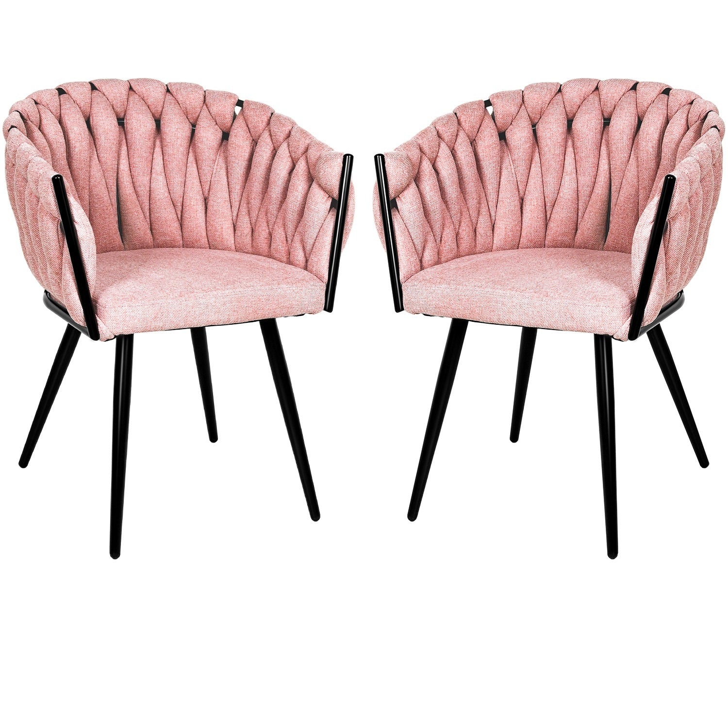 Silla Comedor Patron Tejido Elegante Moderno Estructura De La Silla Negro Asiento Rosa