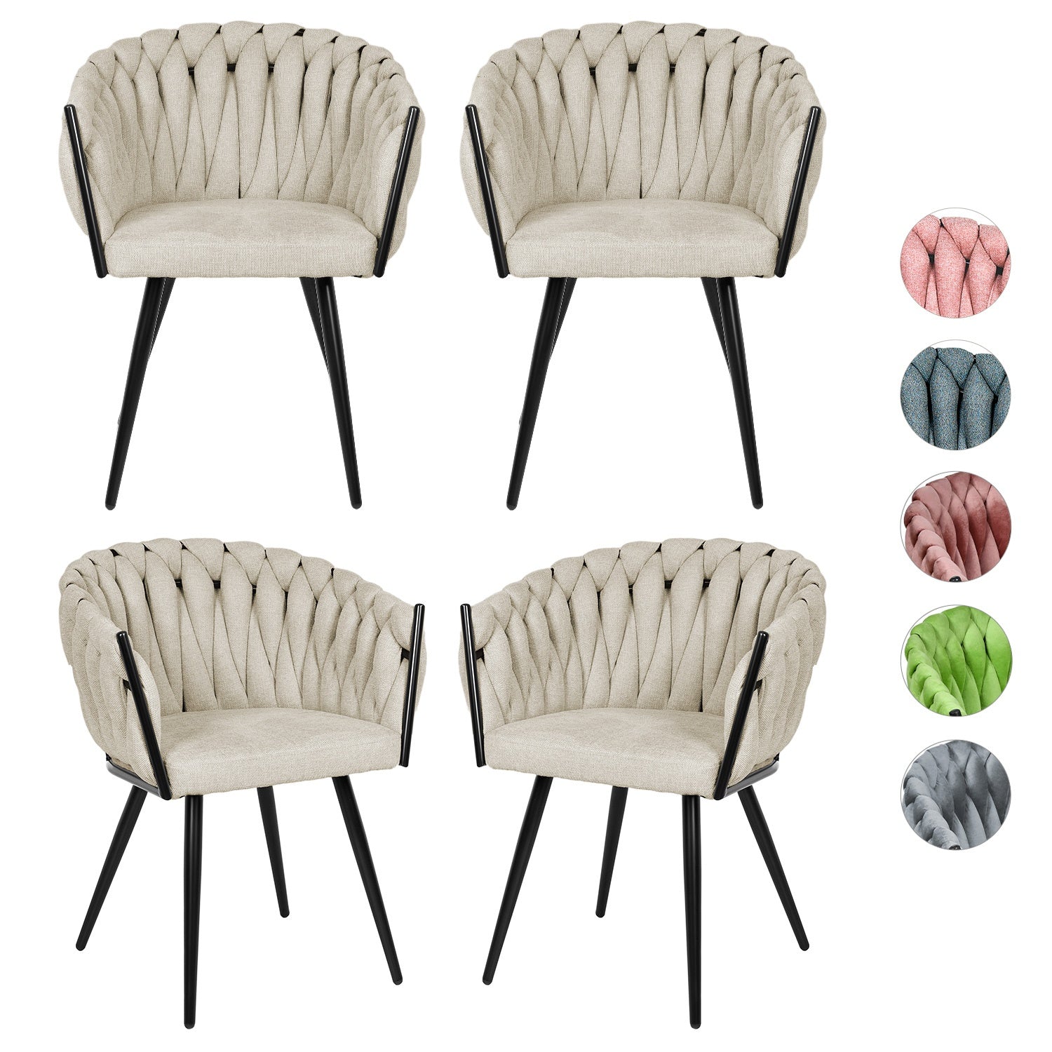 Silla Comedor Patron Tejido Elegante Moderno Estructura De La Silla Negro Asiento Beige