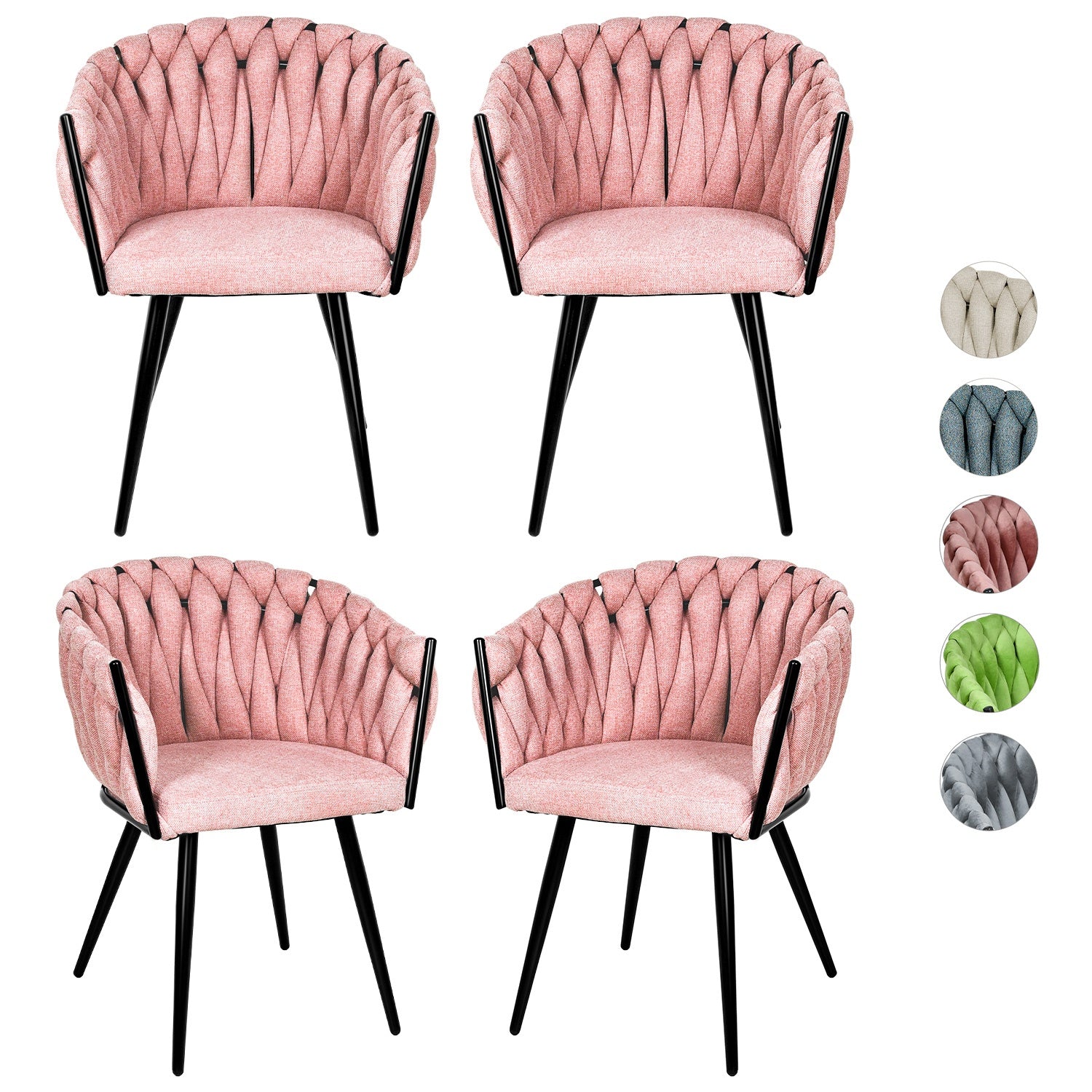 Silla Comedor Patron Tejido Elegante Moderno Estructura De La Silla Negro Asiento Rosa