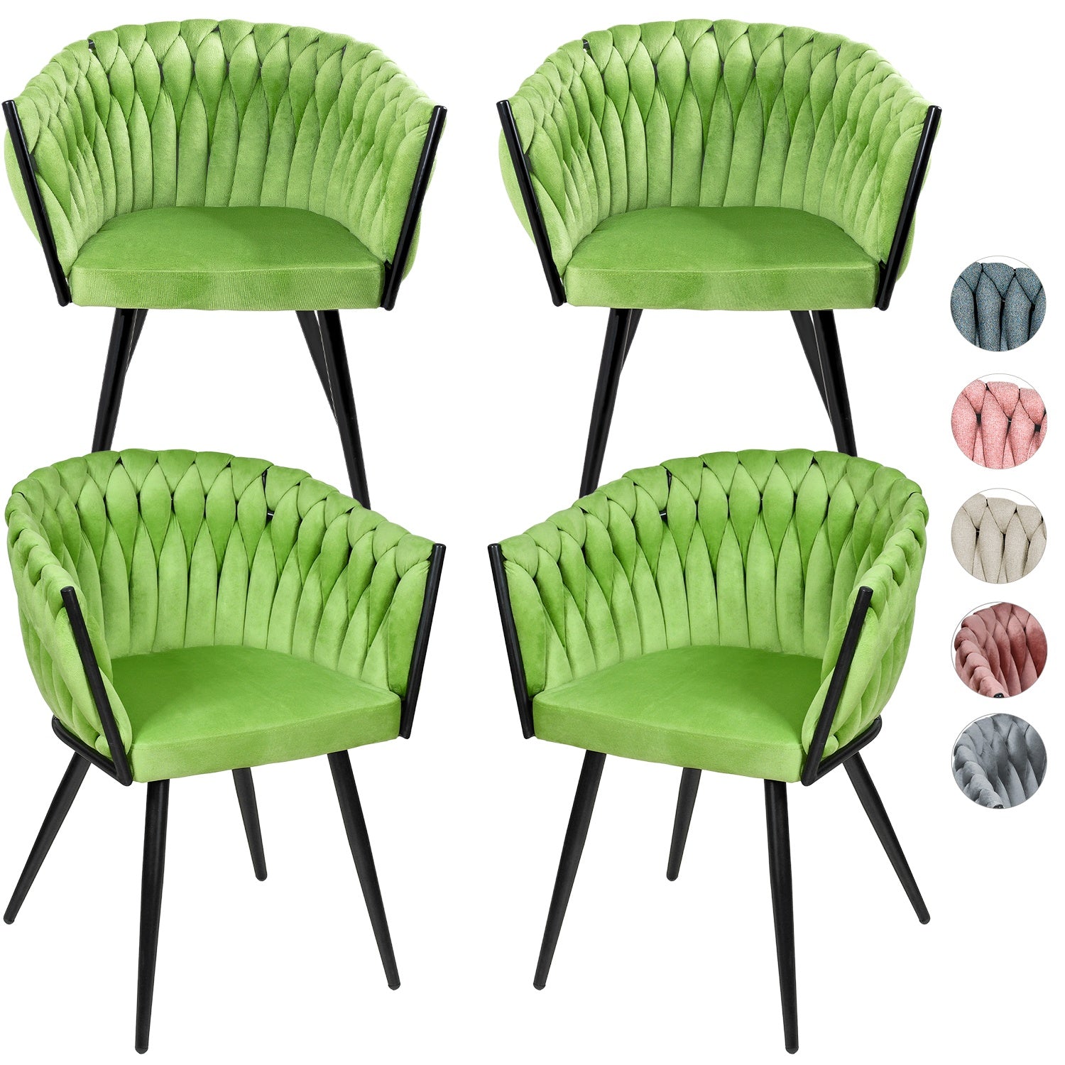 Silla Comedor-Tejida Terciopelo Modernas Elegante Estructura De La Silla Negro Asiento Verde