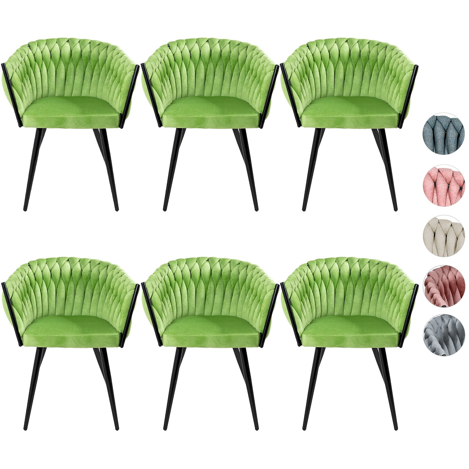 Silla Comedor-Tejida Terciopelo Modernas Elegante Estructura De La Silla Negro Asiento Verde
