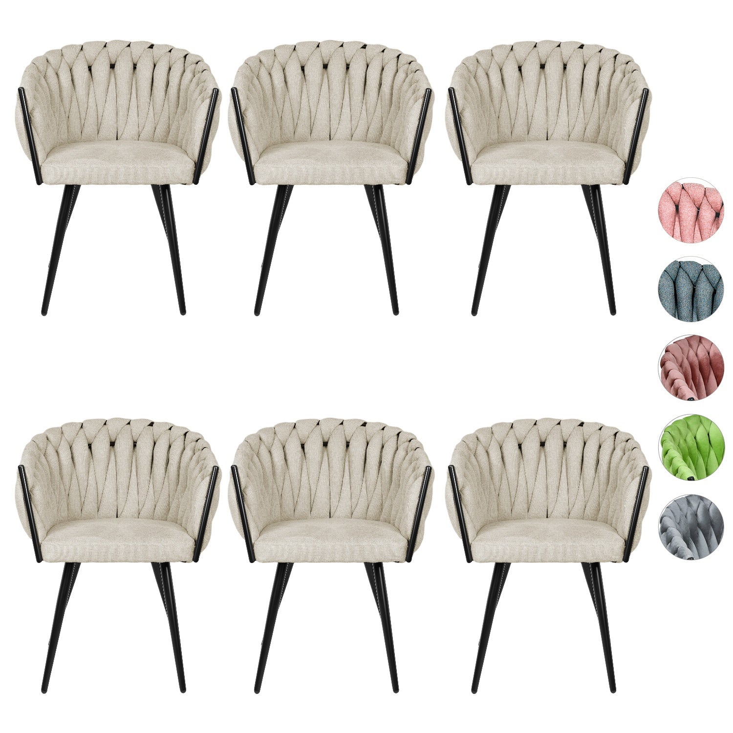 Silla Comedor Patron Tejido Elegante Moderno Estructura De La Silla Negro Asiento Beige